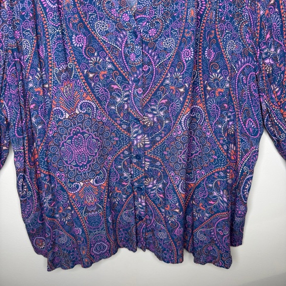Terra & Sky Blouse Blue Pink Purple Paisley Print 100% Viscose Size 3X - Picture 4 of 9